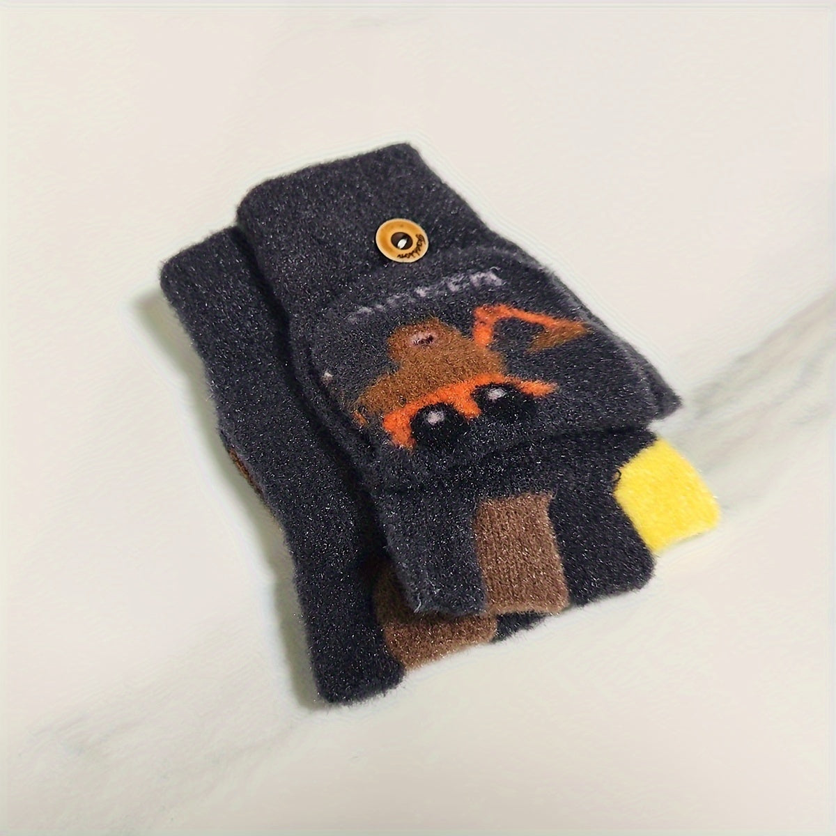 Kids Cartoon Excavator Half Finger Gloves