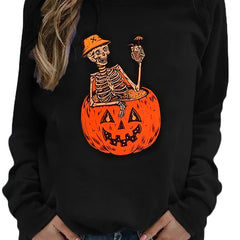 Skeleton & Pumpkin Print Sweatshirt for Halloween