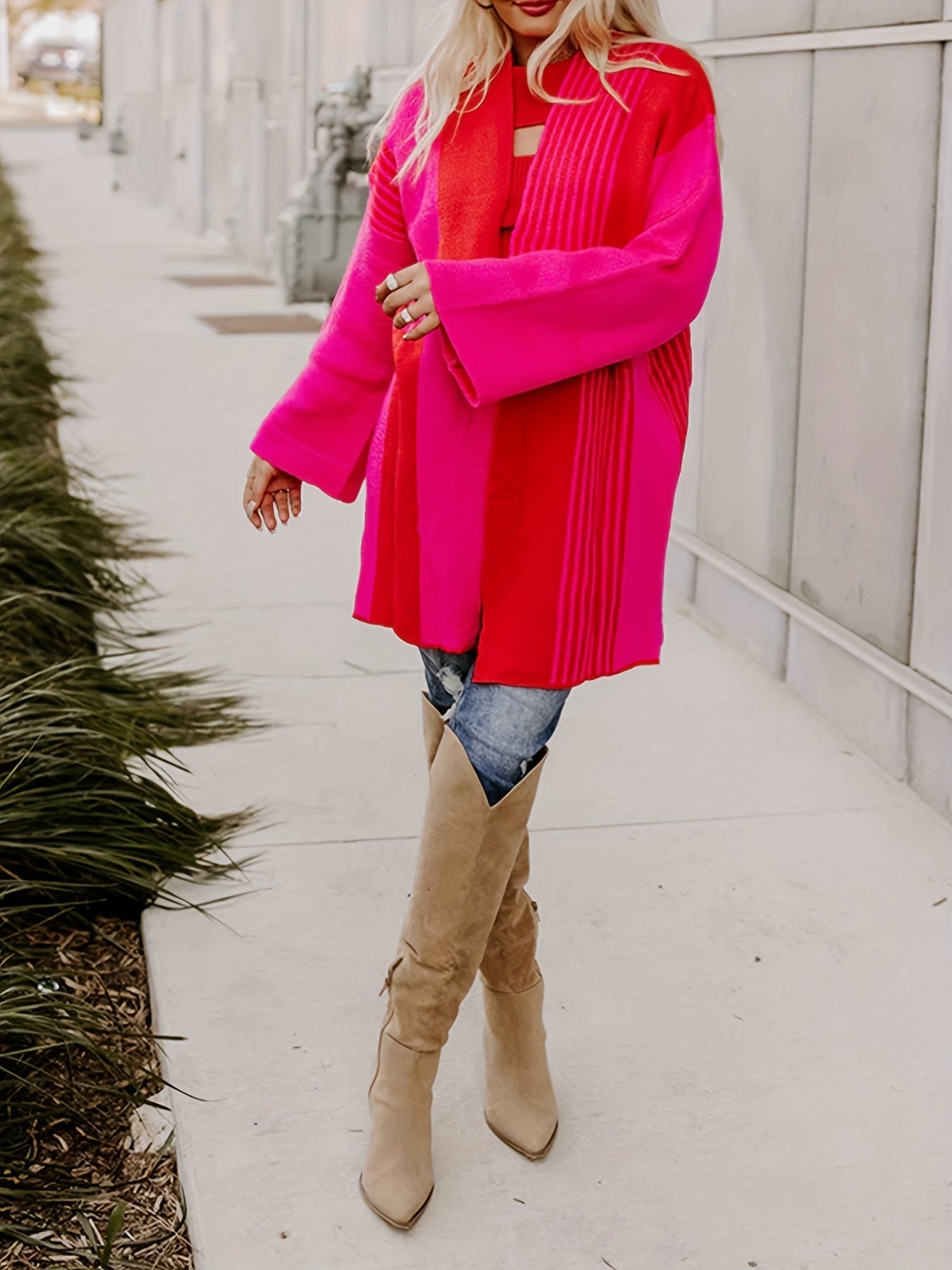 Colorblock Long Sleeve Open Front Cardigan