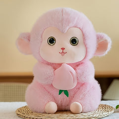 Soft Plush Toy Doll Peach Monkey with Pink Roses 9.84in Mixed Colors
