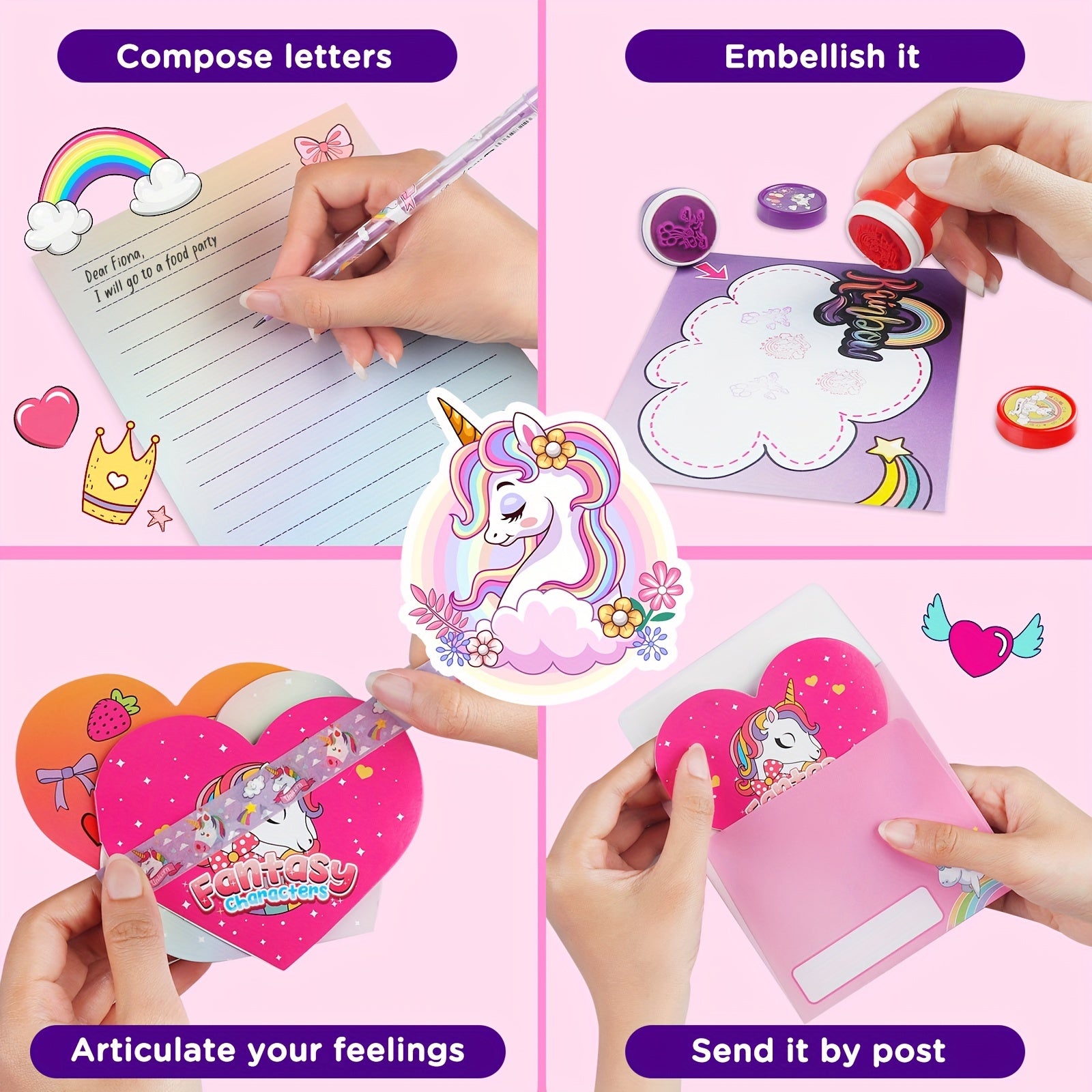 Unicorn Stationery Set Letter Writing Kit Birthday Craft Toys