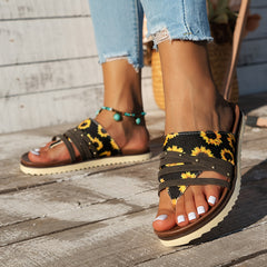 Boho Sunflower Thong Sandals Non-slip Beach Slippers Women