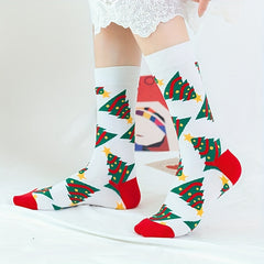 5 Pairs Cartoon Print Socks Christmas Mid Tube Stockings Women's Hosiery