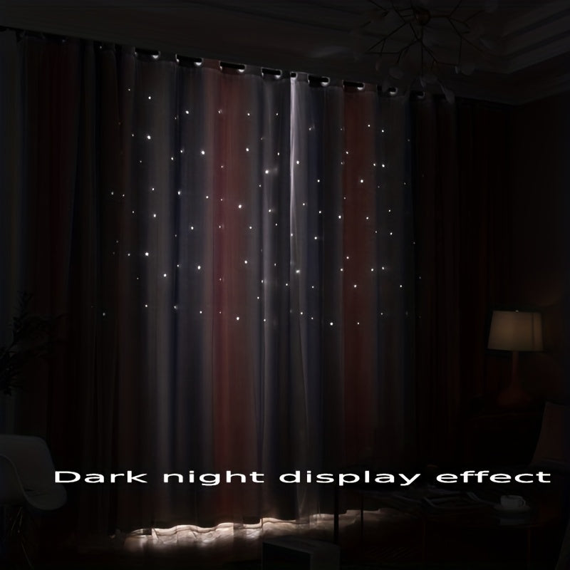 Romantic Double Striped Curtains Glow In Dark Stars for Living Room Bedroom