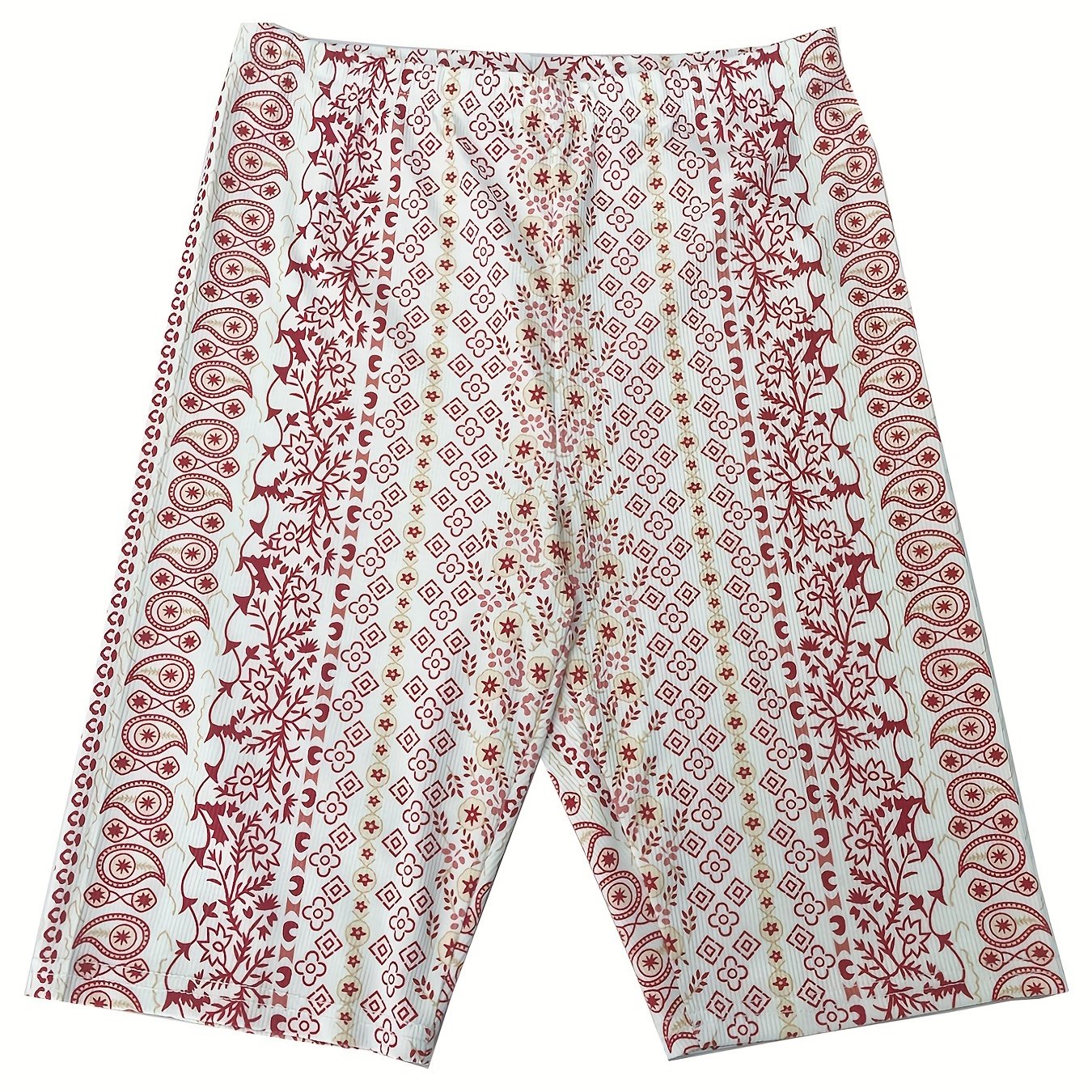 Paisley Print Wide Leg Shorts Elastic Waist Casual Women's Clothing