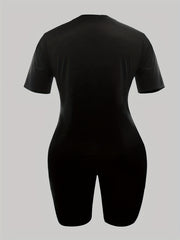 2pcs Casual Sports Suit Crew Neck Sports Tee & Shorts