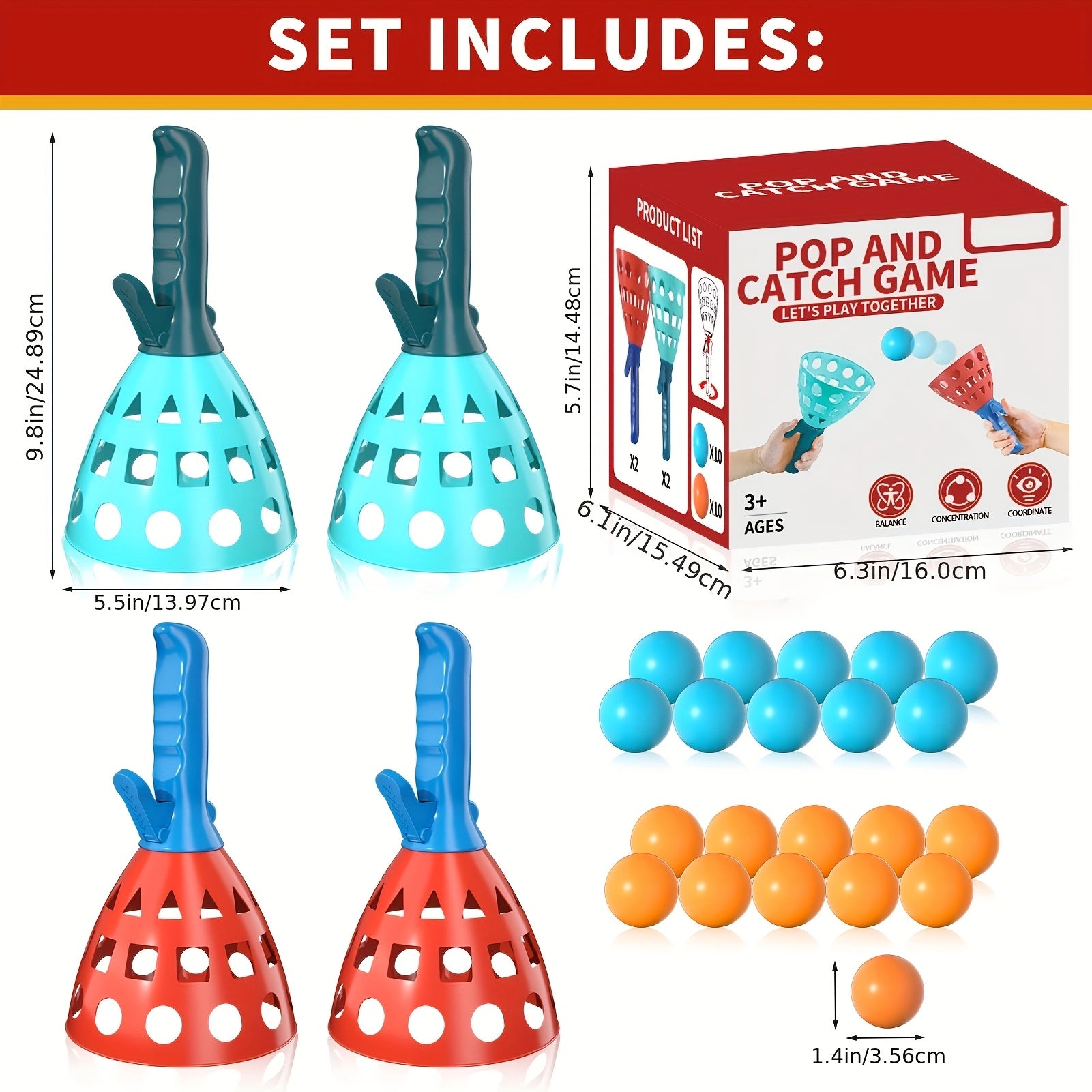 20pcs Throw and Catch Ball Set with 4pcs Catching Rackets