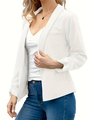 Solid Lapel Blazer Open Front Long Sleeve Work Office Outerwear