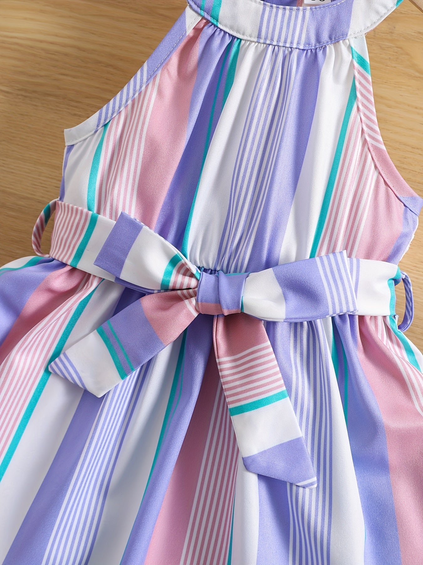 Toddler Girl's Striped Sleeveless Ruffle Dress with Belt