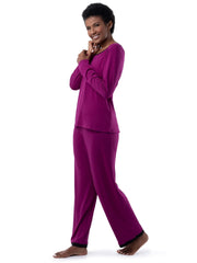 Colorblock Trim Pajama Set Long Sleeve Crew Neck Top & Elastic Waistband Pants