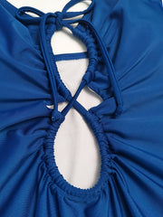 Tie Front One Piece Swimsuit V Neck Spaghetti Straps High Cut Bathing Suit Women