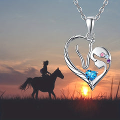 Girl's Girly Horse Heart Zircon Pendant Necklace, Perfect Gift