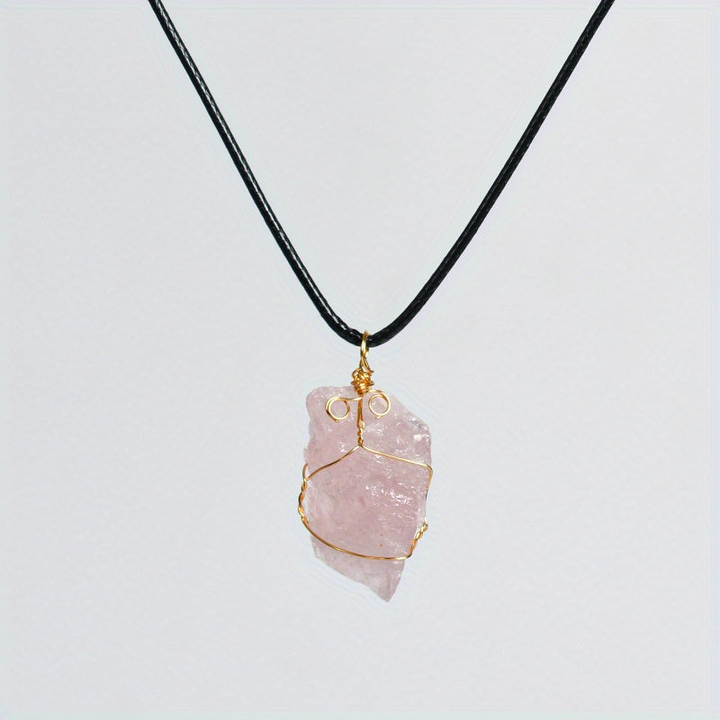 Kids Irregular Stone Pendant Leather Rope Necklaces