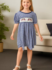 Toddler Girls Plaid Short Sleeve Embroidery Crew Neck Dress