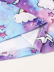3D Unicorn & Starry Sky Graphic Short Sleeve Dress Girls Comfy Dresses