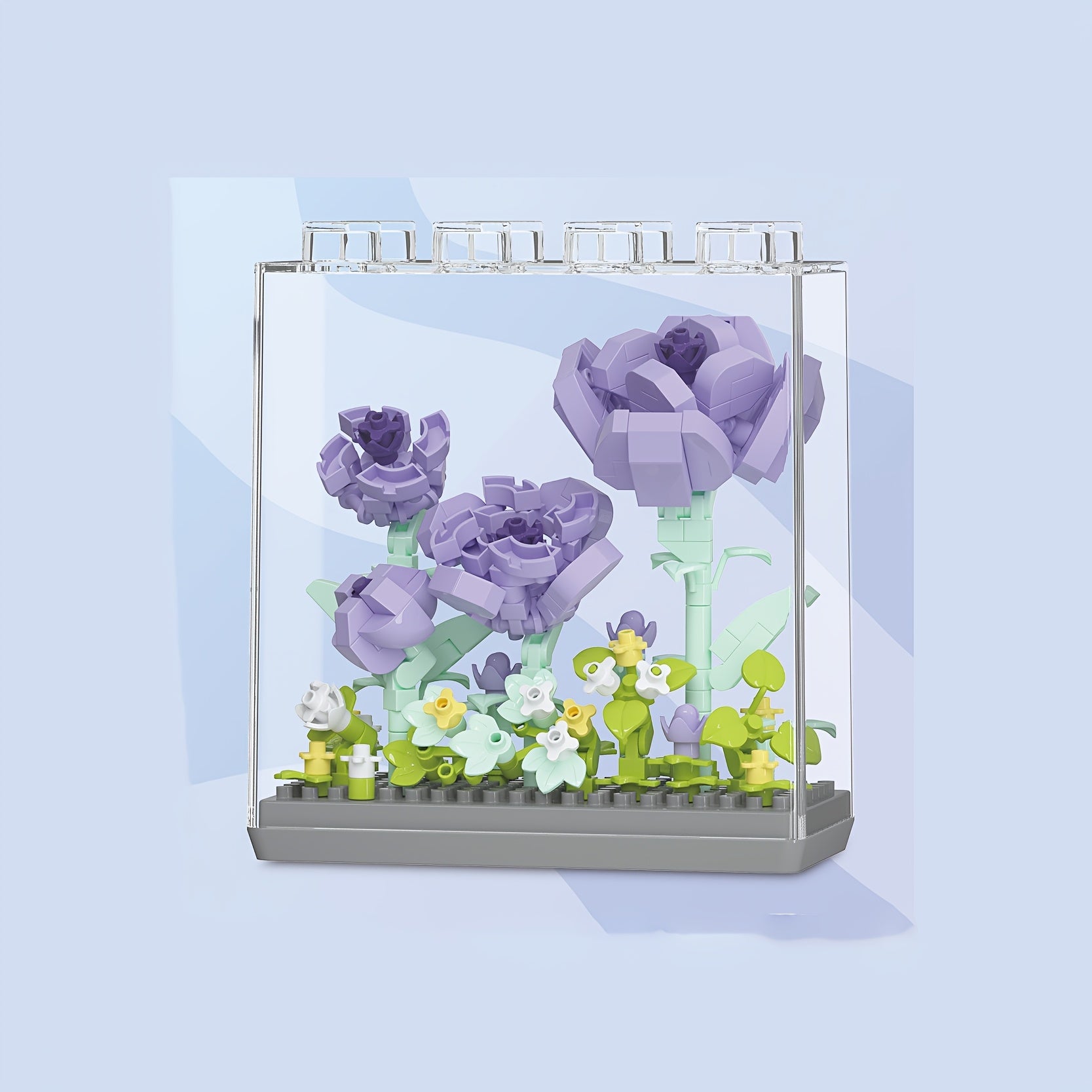 Stackable Dustproof Box with Floral Rose Micro Particle Building Blocks