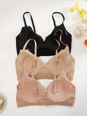 3pcs Seamless Solid Wireless Bras Stretch Everyday Bra Women's Underwear