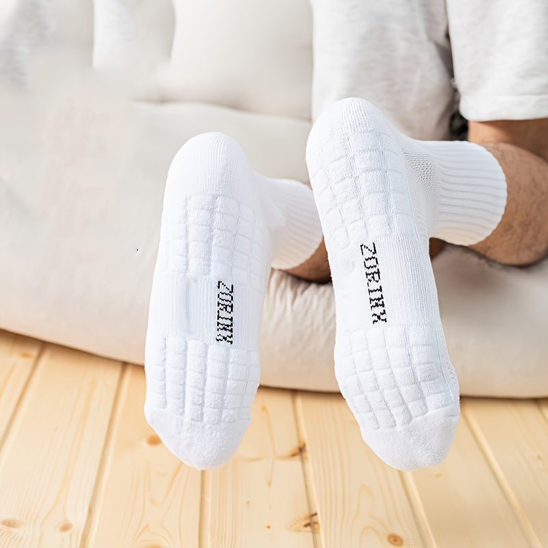 5 Pairs Men's Sports Crew Socks, Breathable Basketball Socks