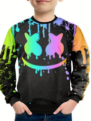 Colorful Face Print Kid's Sweatshirt Pullover Long Sleeve Top for Boys