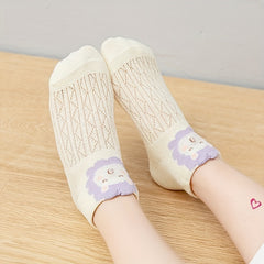 5 Pairs Baby Girls Kids Mesh Breathable Cartoon Socks