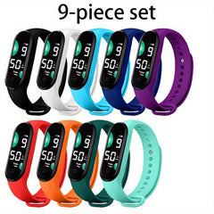 9Pcs Silicone Strap Plastic Case Electronic Sports Watch Set