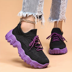 Thick Sole Mesh Running Shoes Shock Absorption Breathable Lace Up Sneakers
