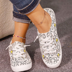 Cartoon Palm Print Canvas Lace Up Low Top Sneakers