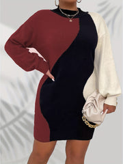 Colorblock Lantern Sleeve Sweater Dress