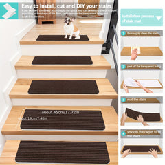8/15pcs Non-Slip Carpet Stair Mats Machine Washable Rugs Polyester Home Decor