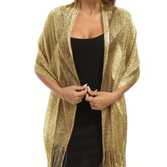 Metallic Shawls Round Buckle Tassel Wraps Scarf For Evening Party Wedding