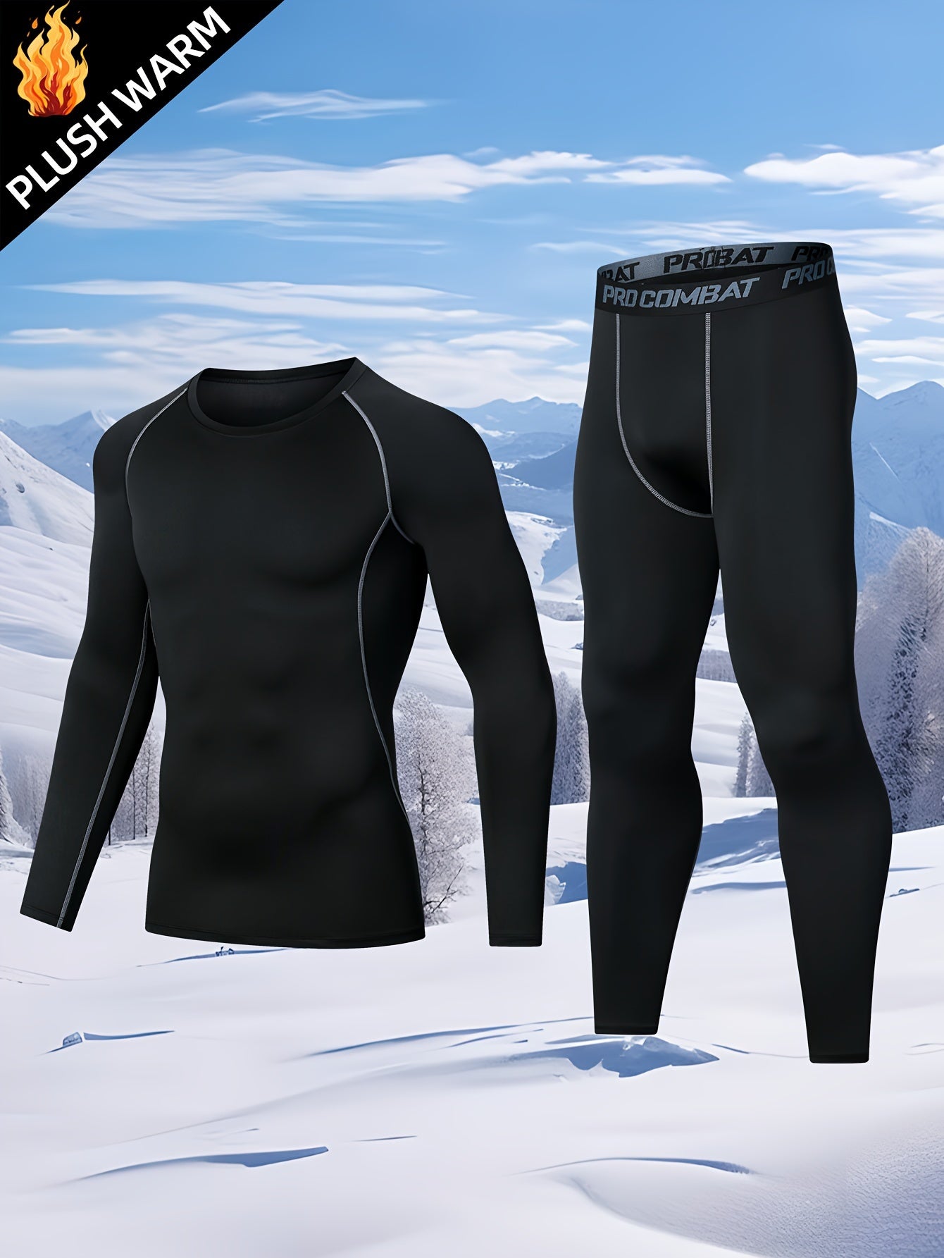 Men's Thermal Sports Set Quick Dry Warm Compression Long Sleeve Shirt & Leggings