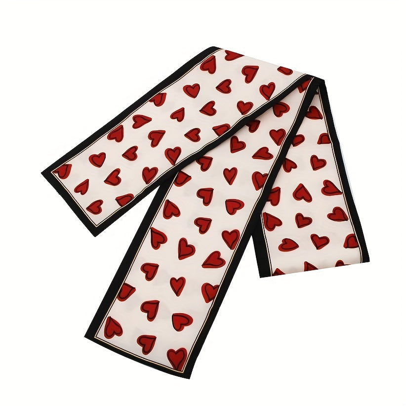 2pcs Heart Pattern Neckerchief Silk Skinny Scarf Handbag Charm Gift
