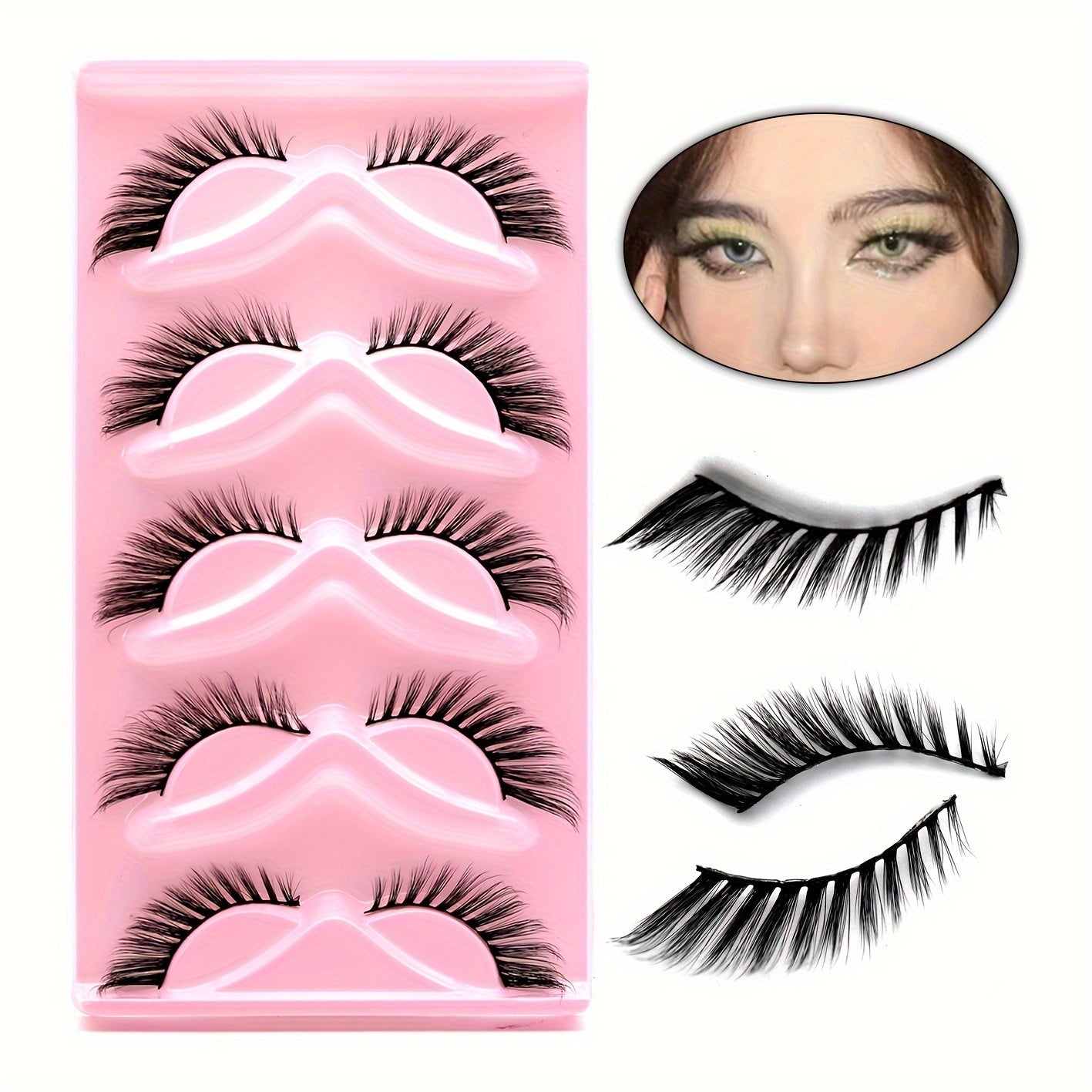 5 Pairs Fox Eye False Eyelashes Natural Volume Curling Makeup Lash Extension