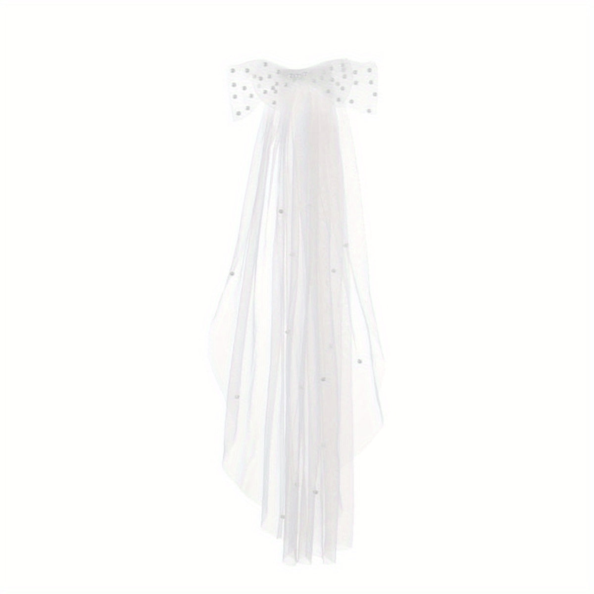 Sheer Long Wedding Veil with Bow & Comb Bridal Veil with Beads