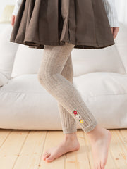Girls Stretch Leggings with Stripe Flower Bunny Embroidery