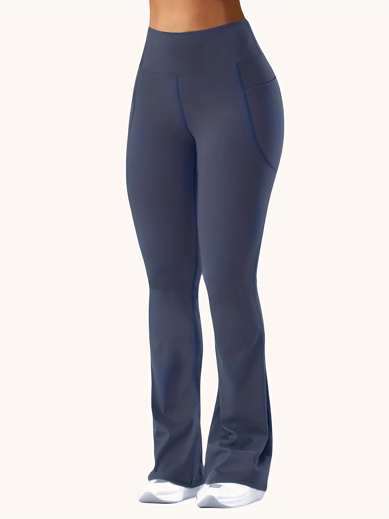 Solid High Rise Flared Leg Pants