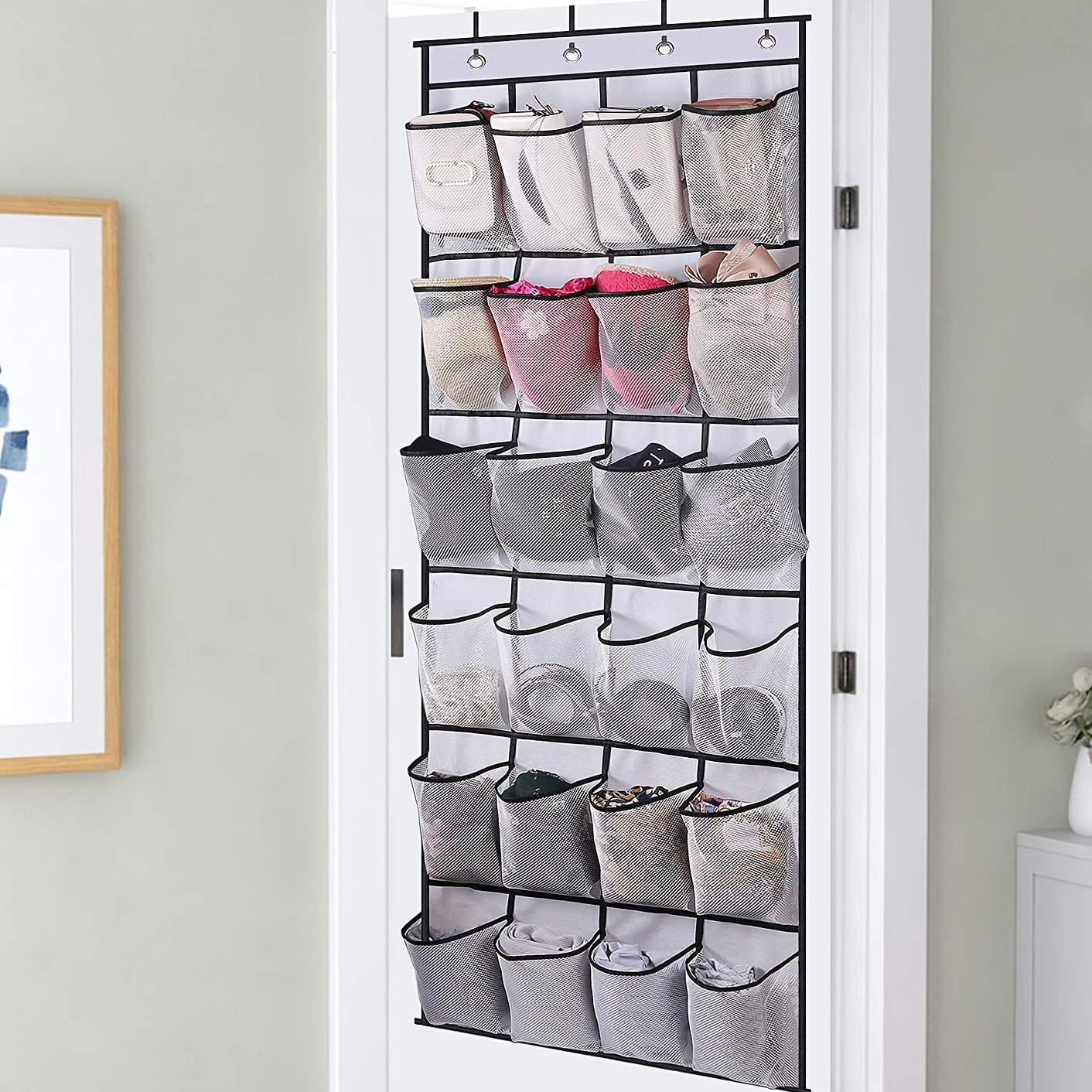 24 Grid Over Door Storage Bag Shoes Toys Bras Organizer