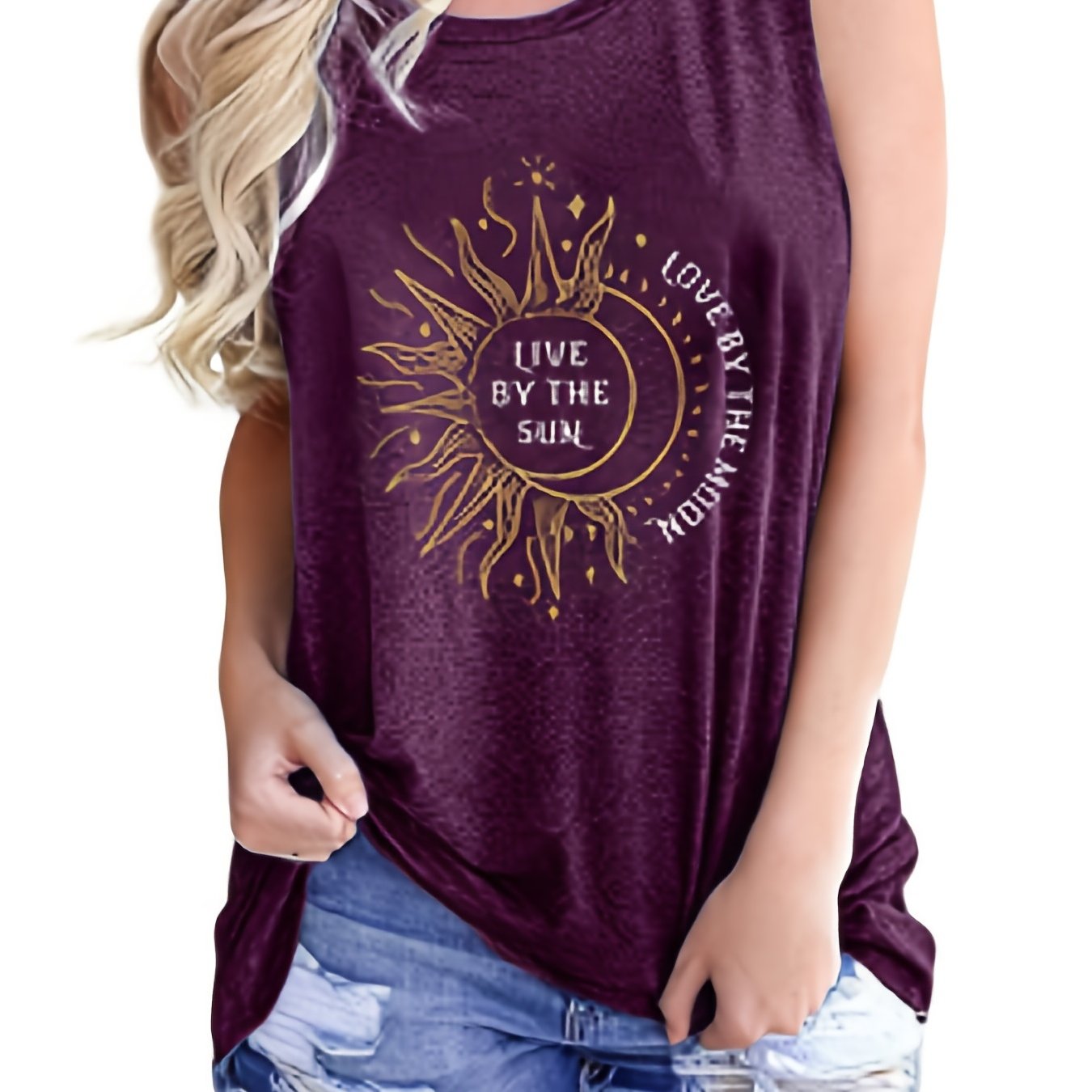 Letter Print Tank Top Sleeveless Crew Neck Casual Top