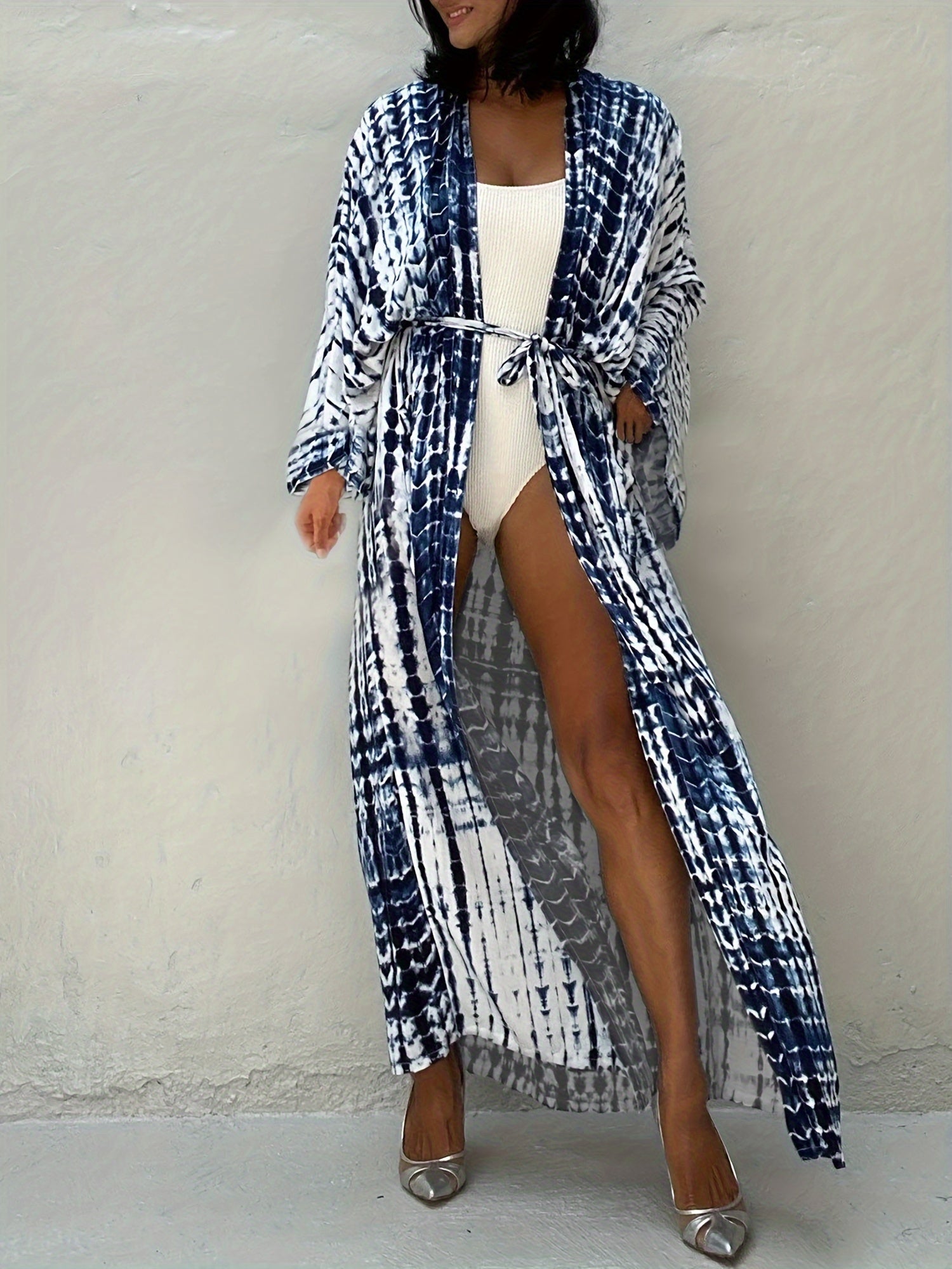 Tie Dye Long Sleeve Maxi Cover Up