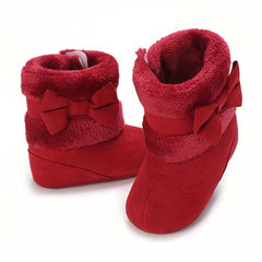 Bowknot Comfortable Baby Girls Fleece Boots for Indoor Walking
