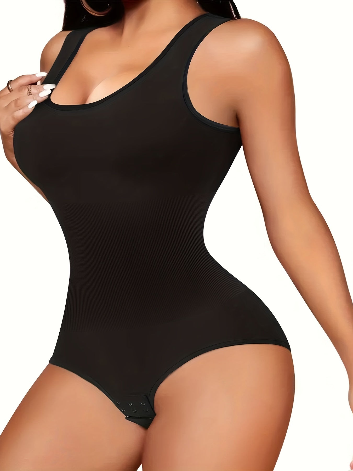 Solid Shaping Bodysuit Crew Neck Tummy Control Slimming Body Shaper