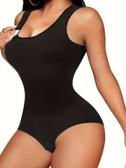 Solid Shaping Bodysuit Crew Neck Tummy Control Slimming Body Shaper