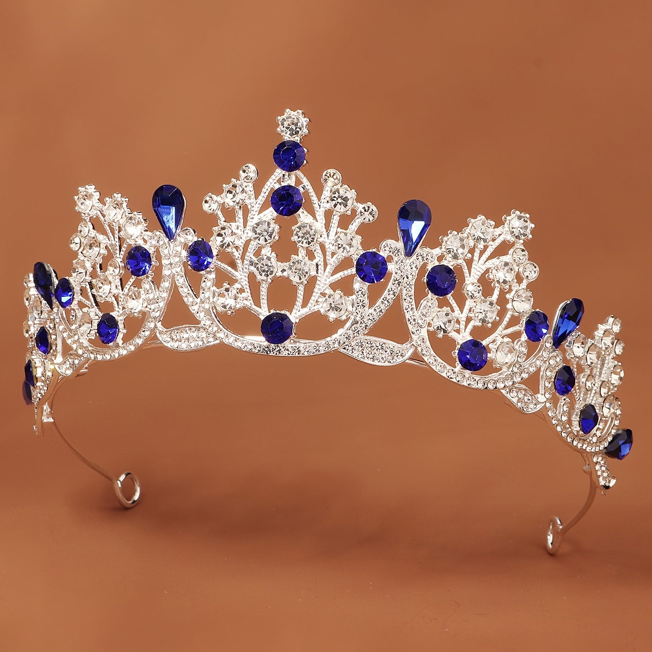 Silver Tiara Sapphire Crown Crystal Headband for Women Girls