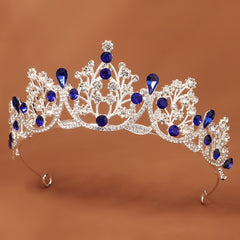 Silver Tiara Sapphire Crown Crystal Headband for Women Girls