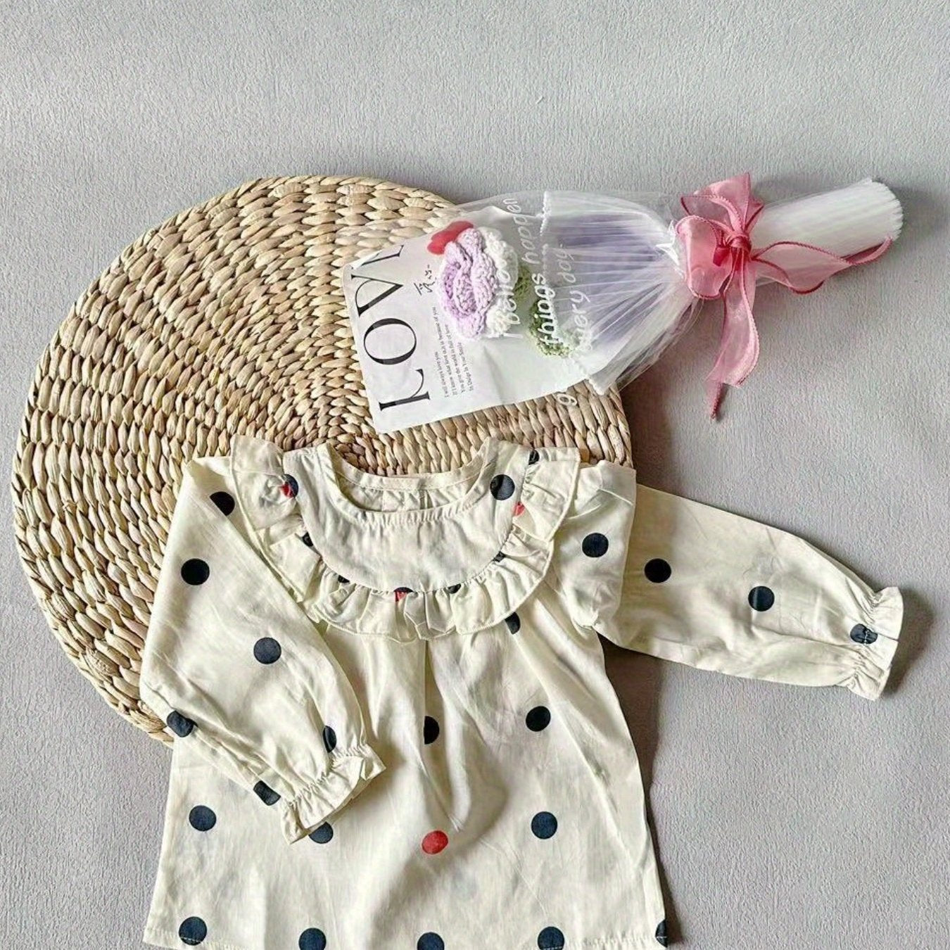 Polka Dot Ruffle Trim Blouse for Little Princess