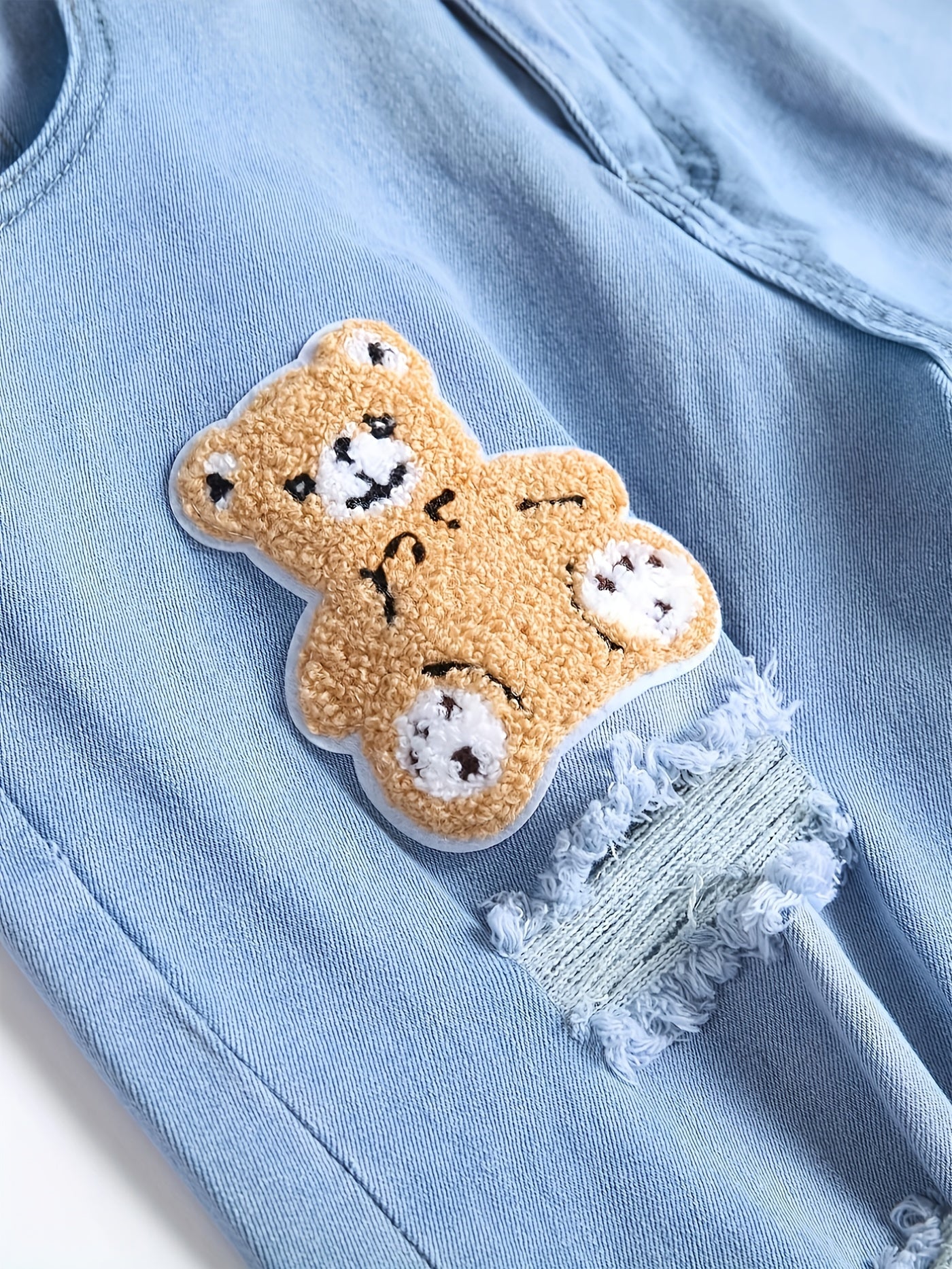 Slim Fit Toy Bear Ripped Jeans Men's Casual Denim Pants
