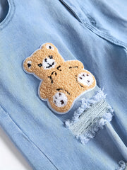 Slim Fit Toy Bear Ripped Jeans Men's Casual Denim Pants