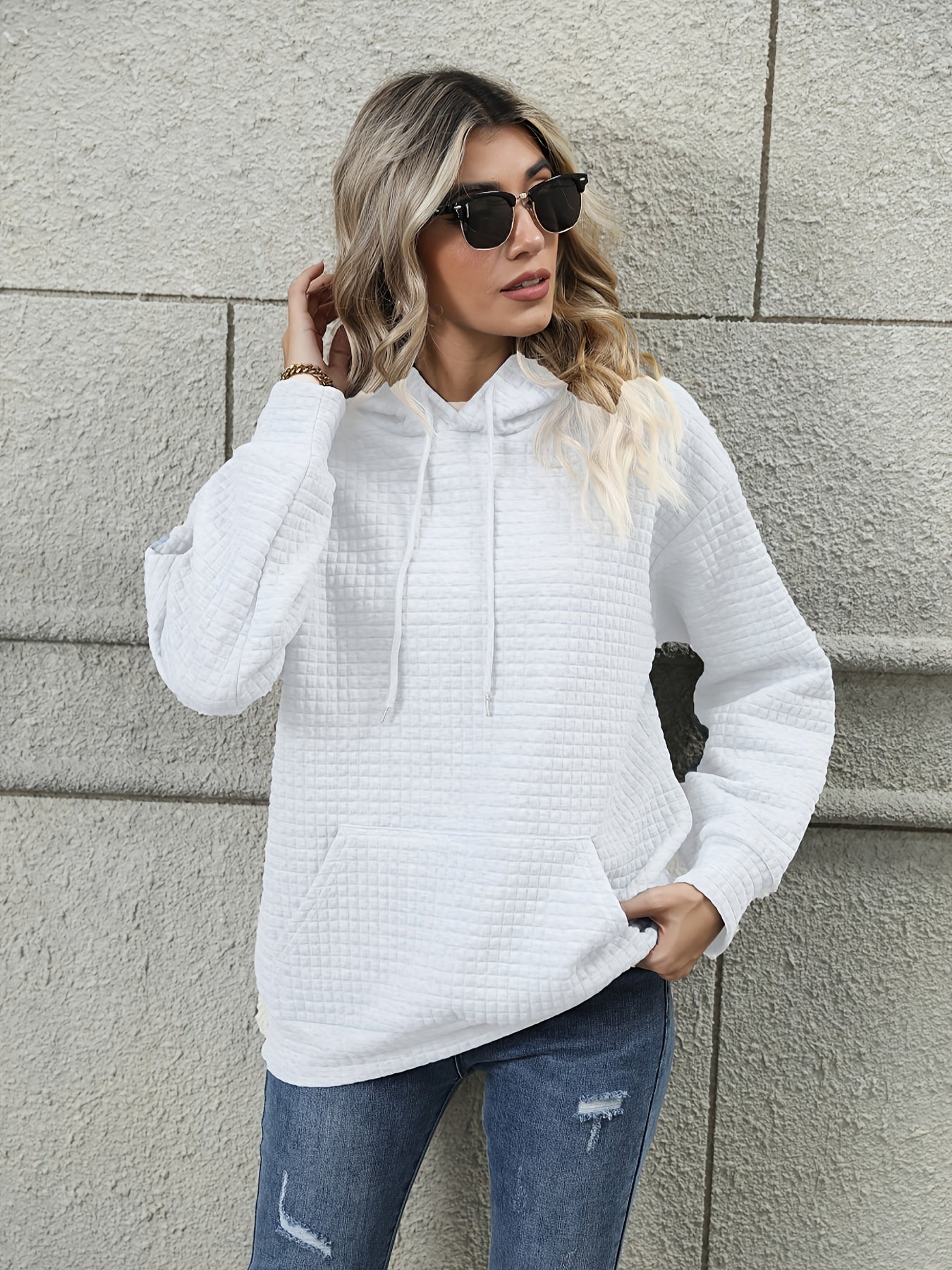 Textured Kangaroo Pocket Hoodie Long Sleeve Hoodies Sweatshirt
