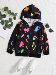 Dino Print Boys Hooded Sweatshirt Long Sleeve Jacket