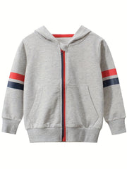 Boys Striped Graphic Varsity Cardigan Hooded Jacket